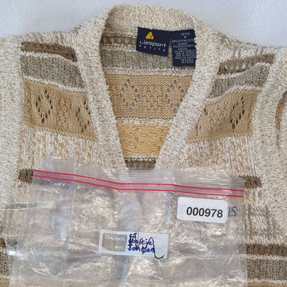 Lizsport Vintage 90s Knit Sweater Vest Tan Beige Petite Small Diamond Pointelle - Picture 9 of 9